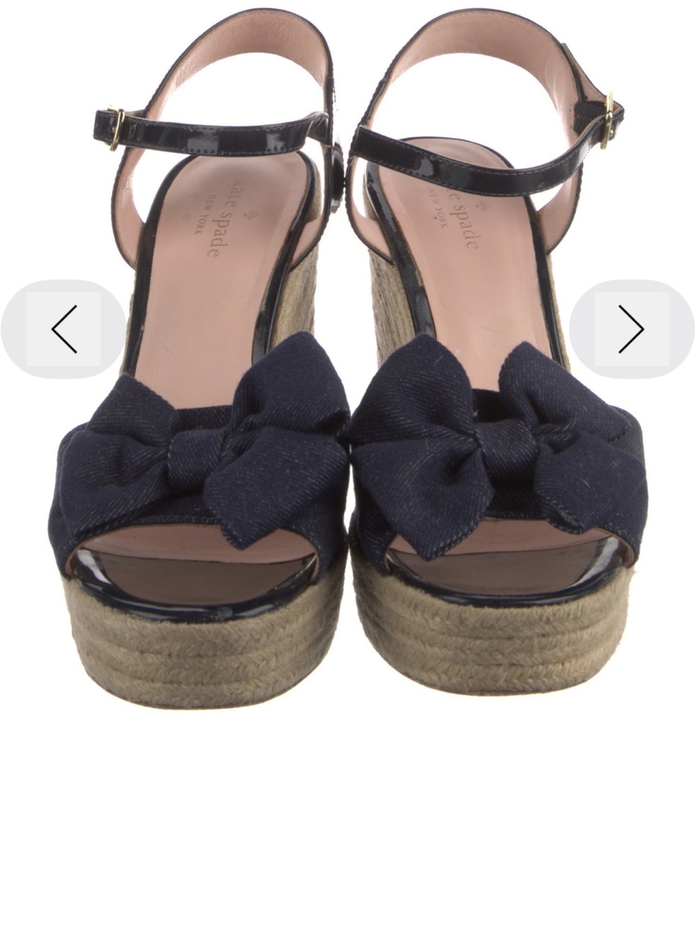 Kate Spade Denim Navy Bow Espadrille Platform Wedge Sandals